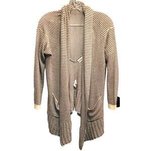 Knox Rose Gray White Striped Open Front Sweater Waffle Waterfall Cardigan  XS
